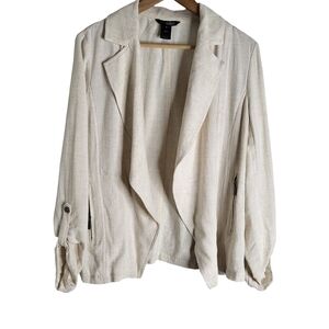 Slimsation By Multiples Natural Cream Open-Front Lightweight Blazer